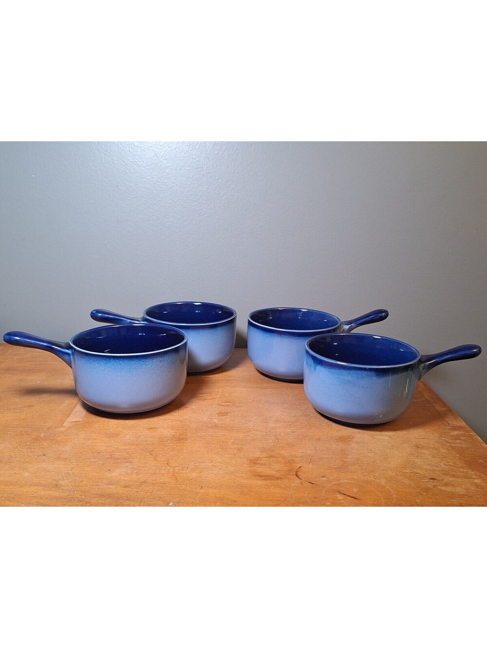 Nova Blue Open Onion Soup bowls made by Sango set of 4